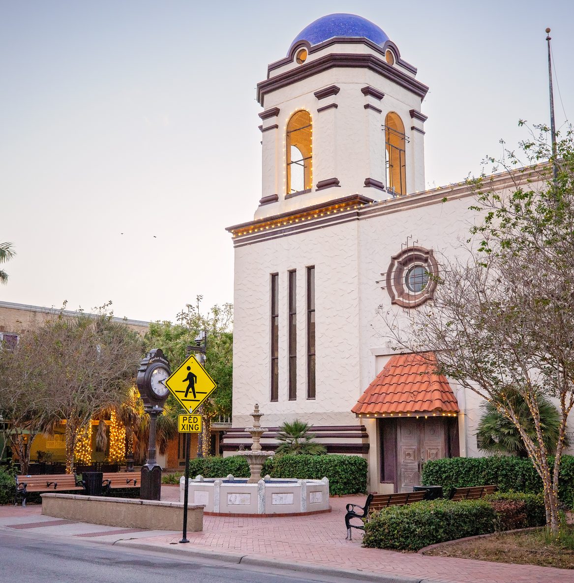 Market Square in downtown Brownsville at dusk